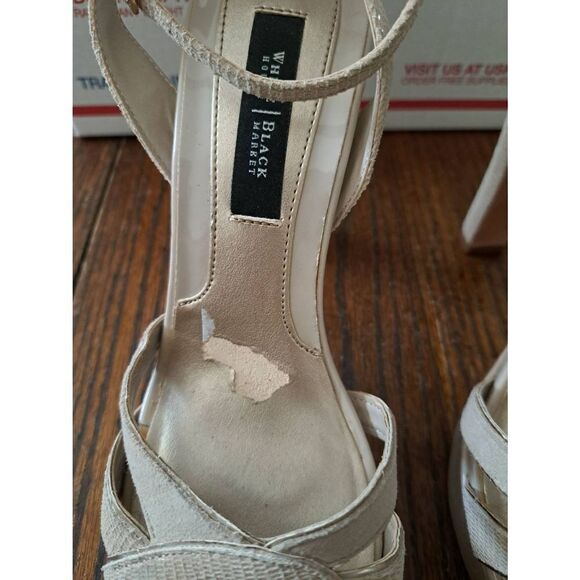 Size 7M White House Black Market Camille Natural Chunky High Heel Shoes Biscotti - Picture 3 of 6